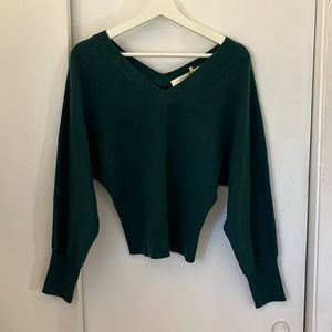 Anthropologie Dark Green V-Neck Cashmere Sweater